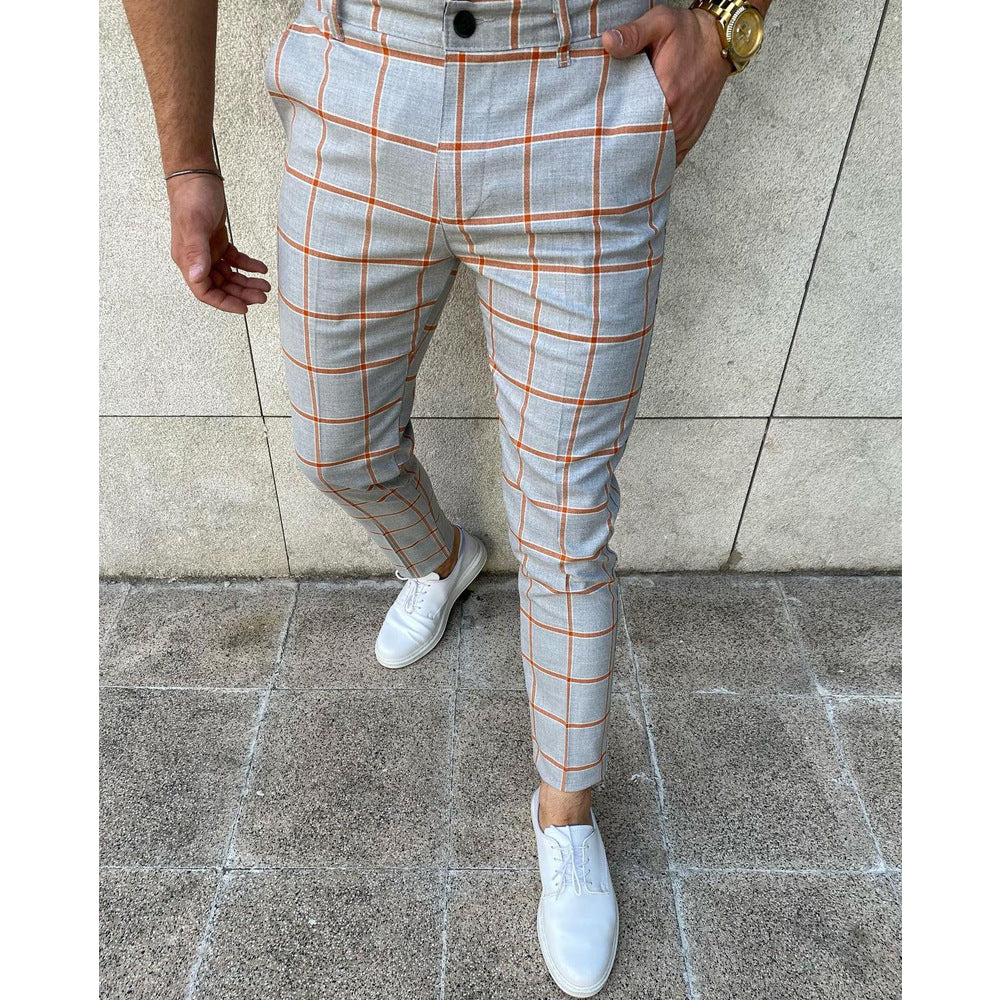 European And American Men's Simple Plaid Printed Casual Pants