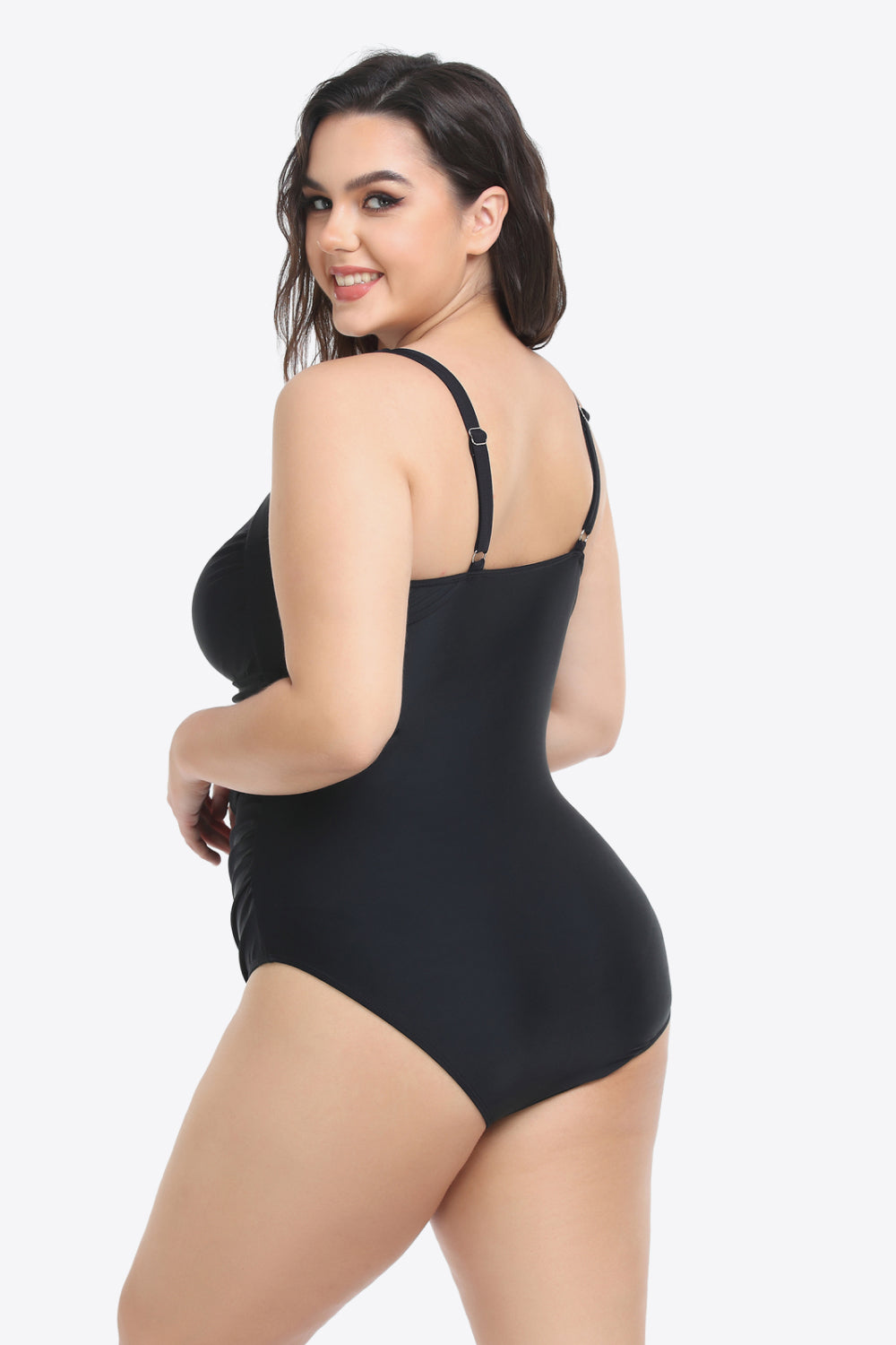 Plus Size Sleeveless Plunge One-Piece Swimsuit 