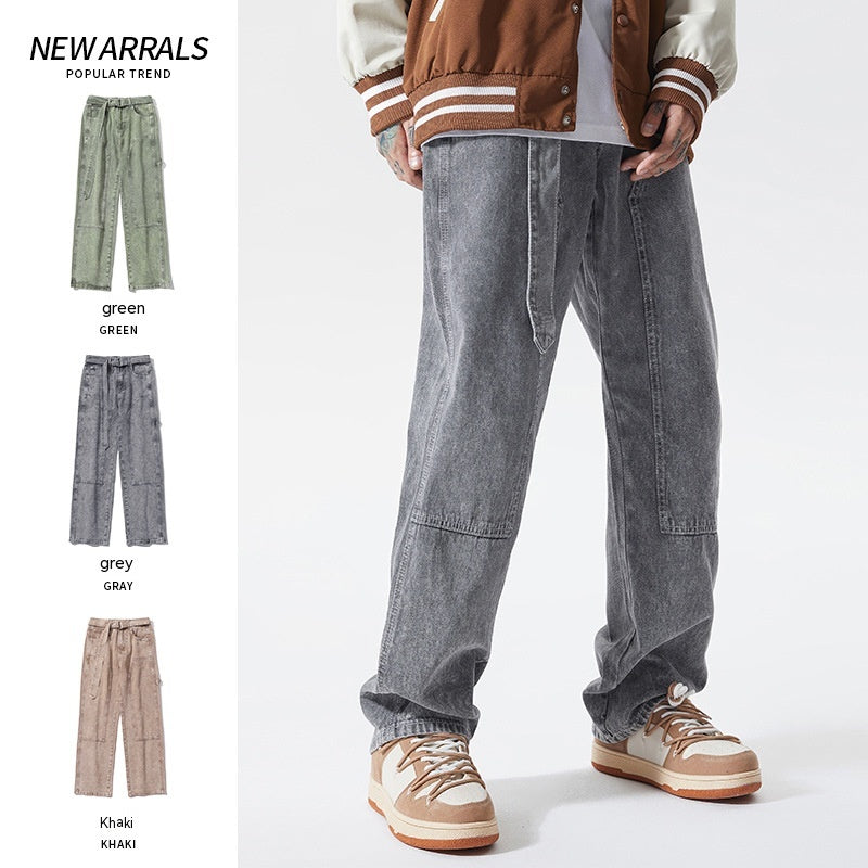 Autumn High Street Denim Fashion Trendy Colorful Loose Men's And Women's Same Pants