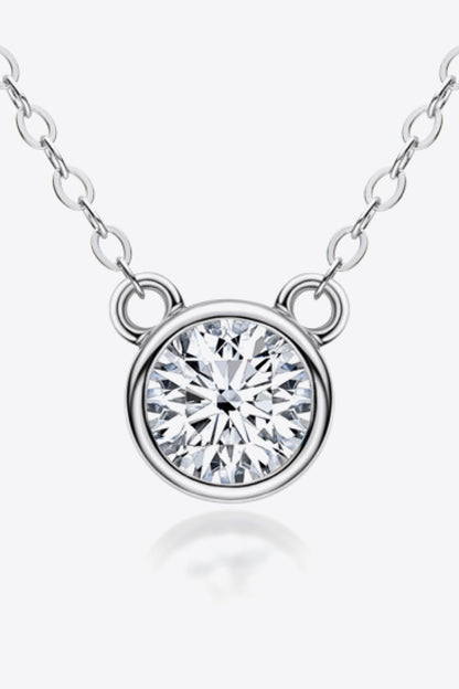 925 Sterling Silver 1 Carat Moissanite Round Pendant Necklace 