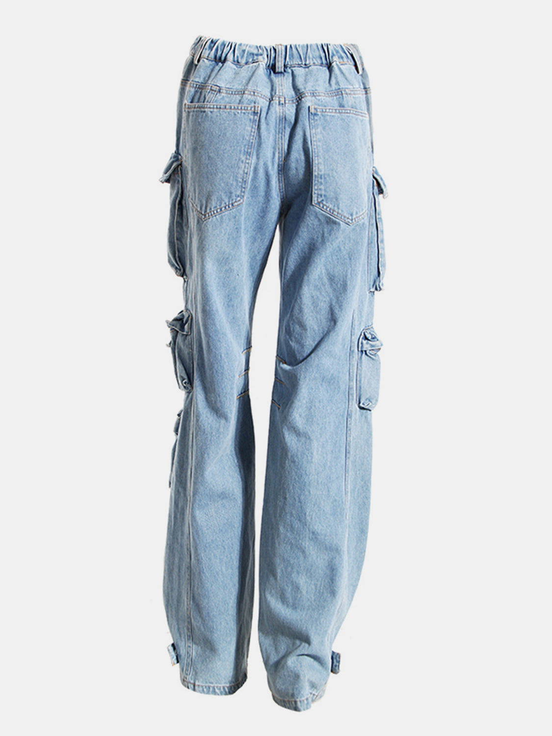 Washed Wide Leg Cargo Jeans 