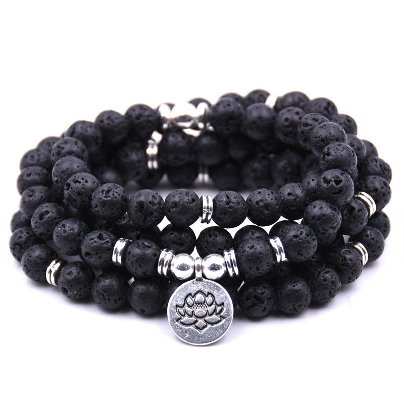 silver Lotus pendant Buddha beads religion Yoga Bracelet