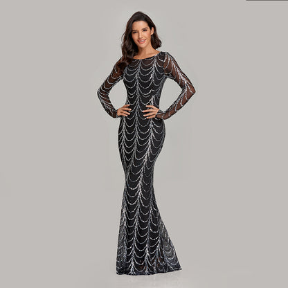 Slim Fit Banquet Fishtail Dress Elegant Party Sequin Long Sleeves