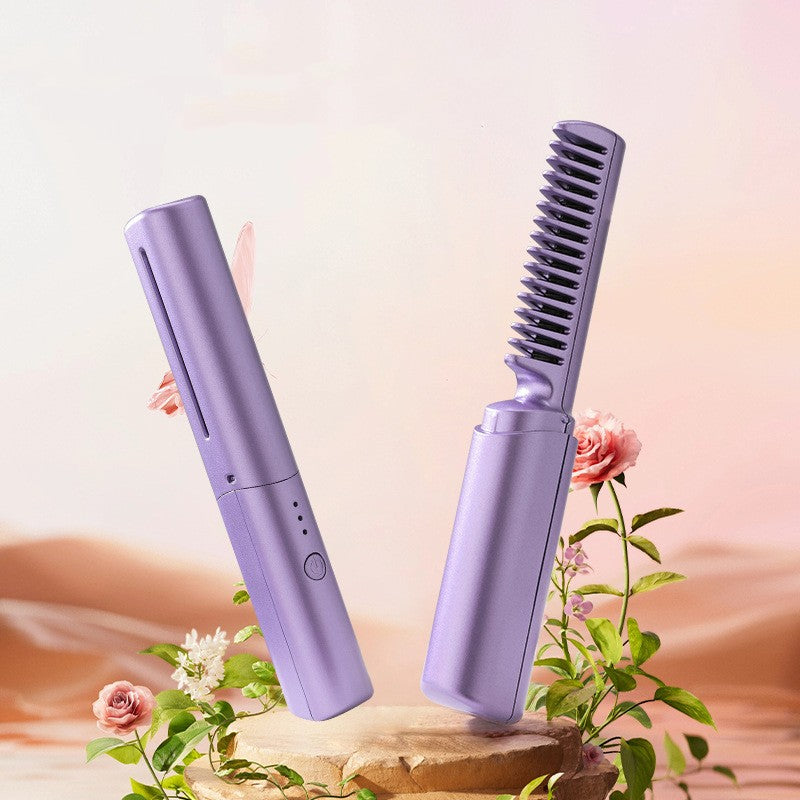 Professional Wireless Hair Straightener Curler Comb Fast Heating Negative Ion Straightening Curling Brush Hair Styling Tools 