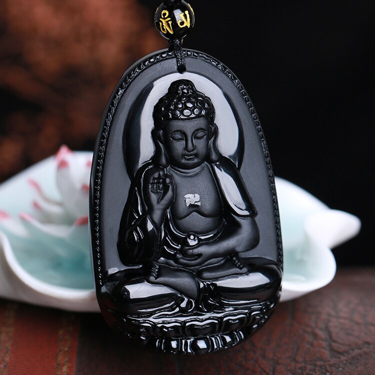 Black Obsidian Stone Buddha Necklace