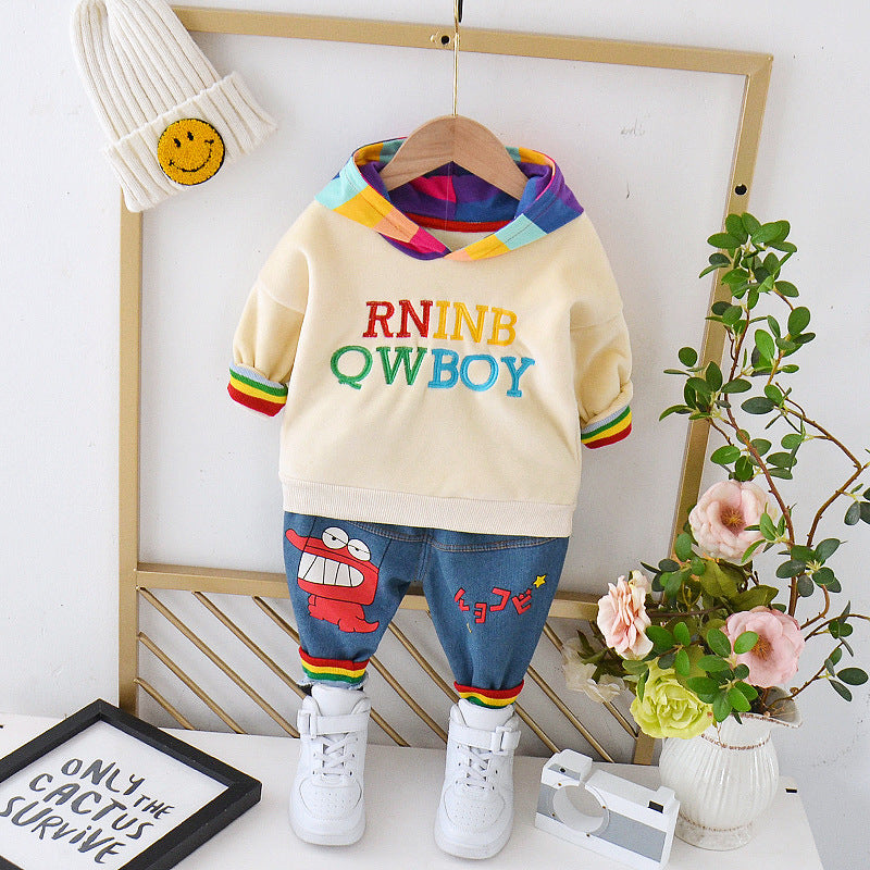 Boys and girls sweater plus velvet thick two-piece suit