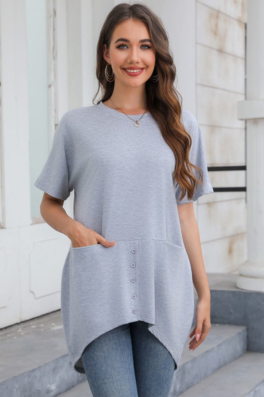 Round Neck Short Sleeve T-Shirt - Babbazon New Products