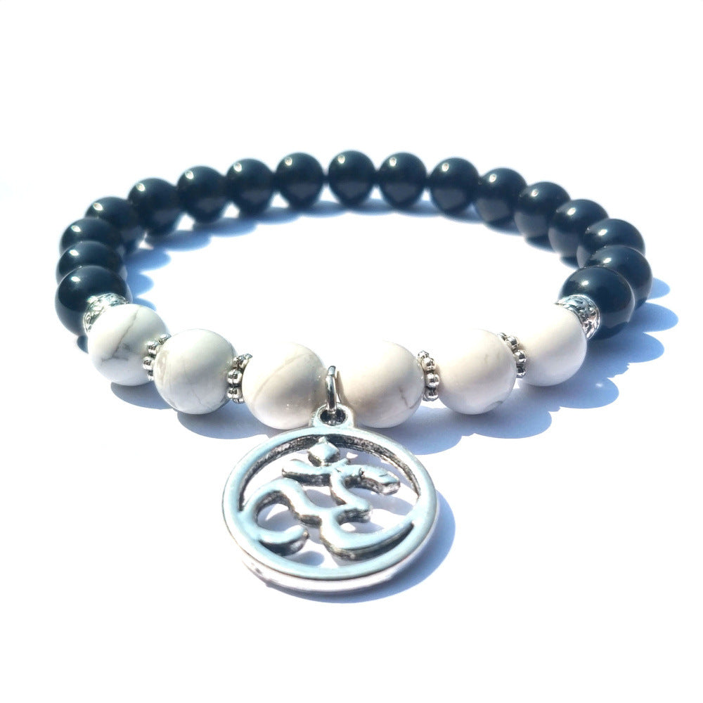 Black Agate White Pine Buddha Bead Energy Stone Bracelet