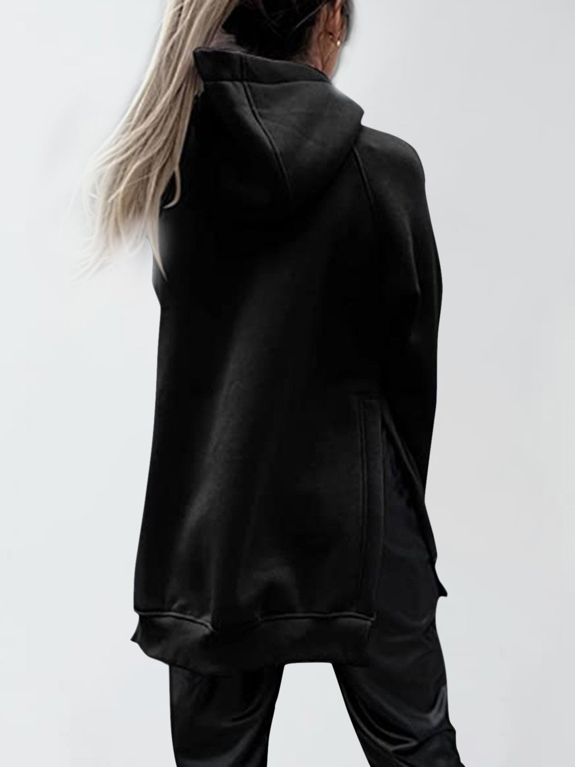 Slit Pocketed Raglan Sleeve Hoodie 