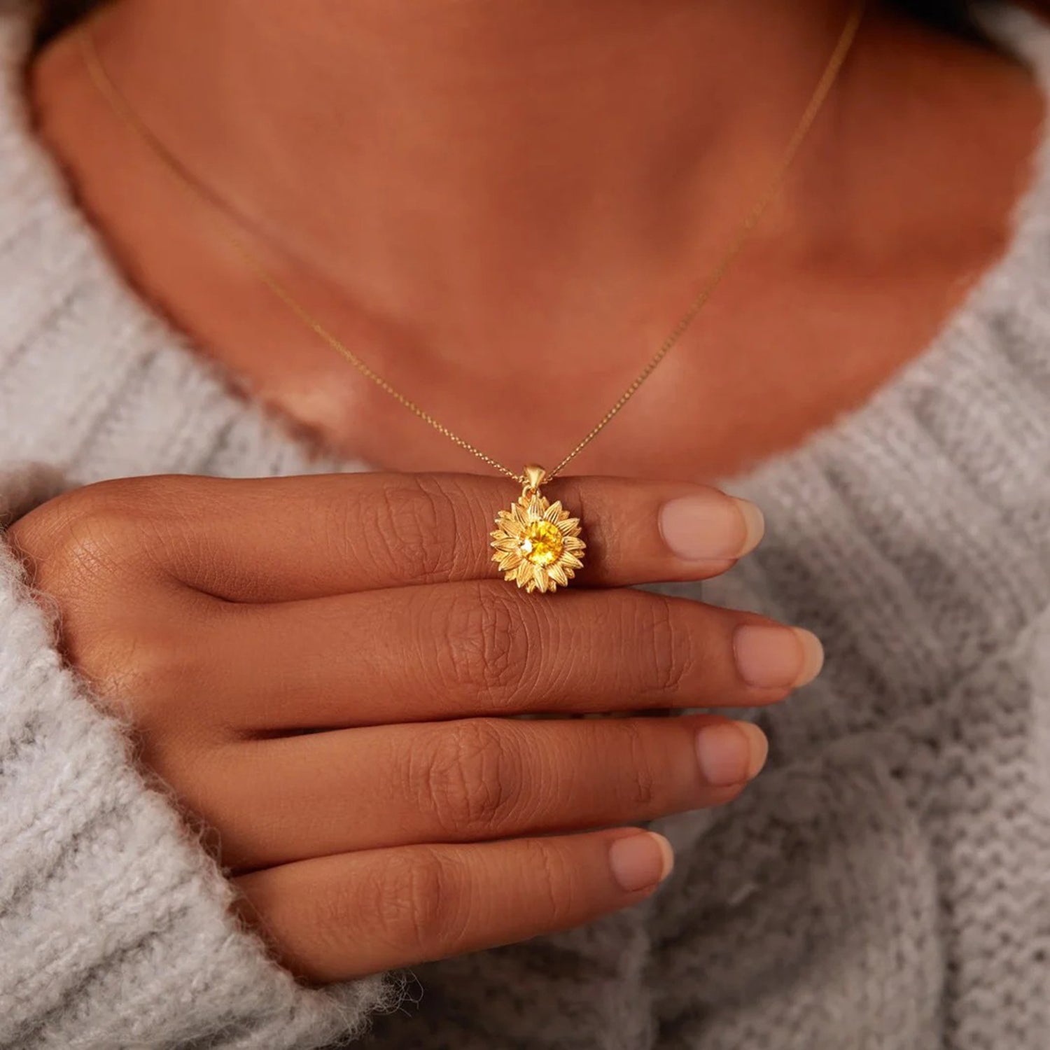 Sunflower Shape 18K Gold-Plated Pendant Necklace 