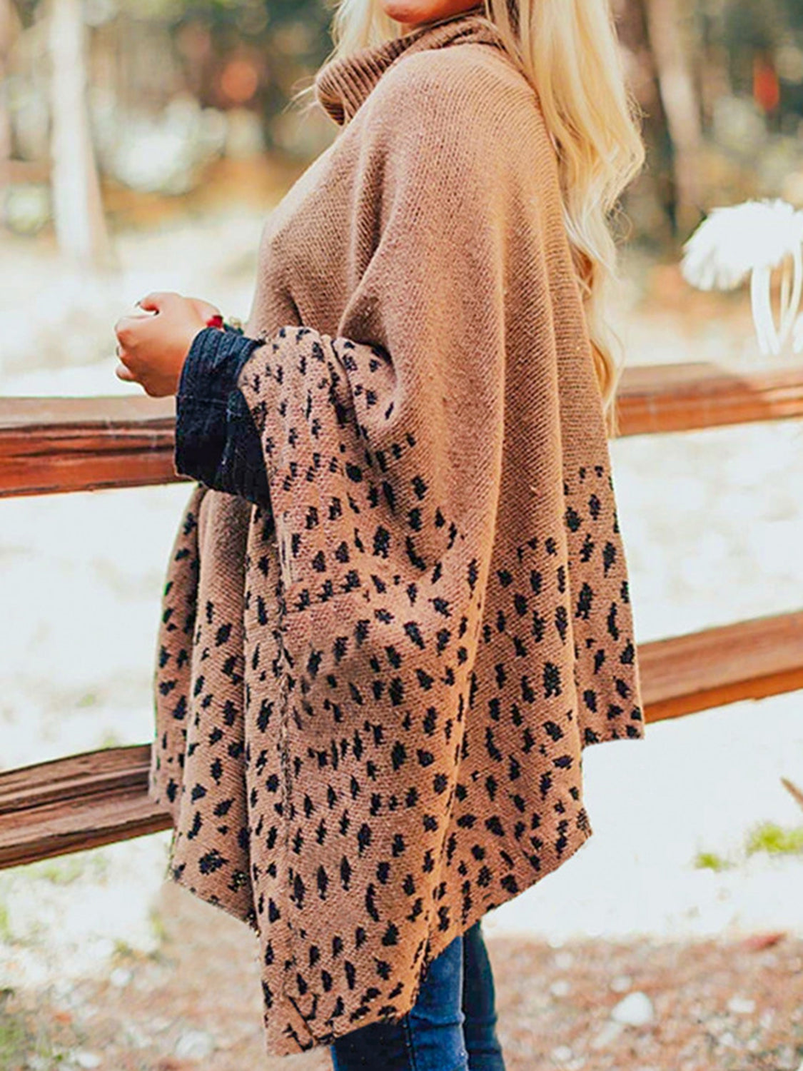 Leopard Turtleneck Poncho 