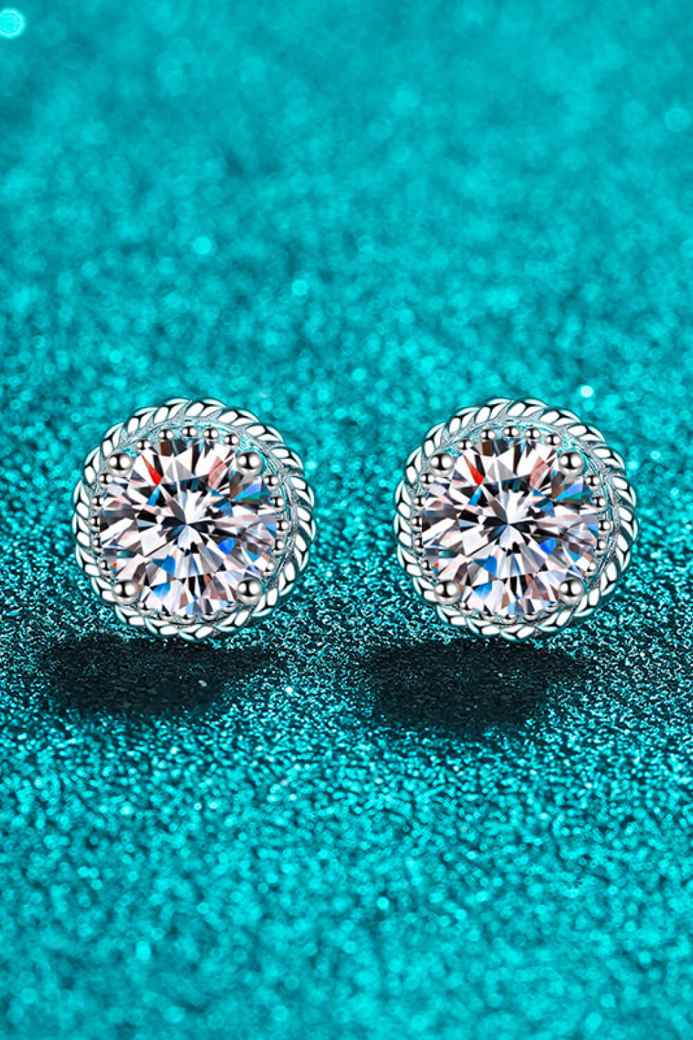 1 Carat Moissanite Rhodium-Plated Round Stud Earrings 