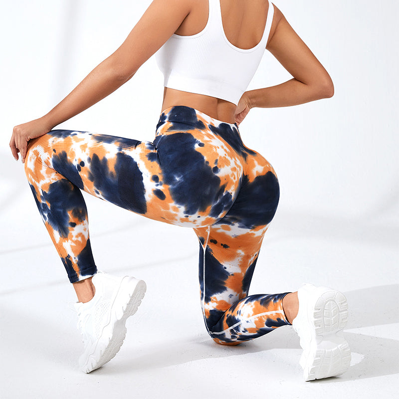 Ink Tie-dye Printed Yoga Pants Seamless High Waist Tight Hip Lifting Leggings Sports Running Fitness Trousers For Women 