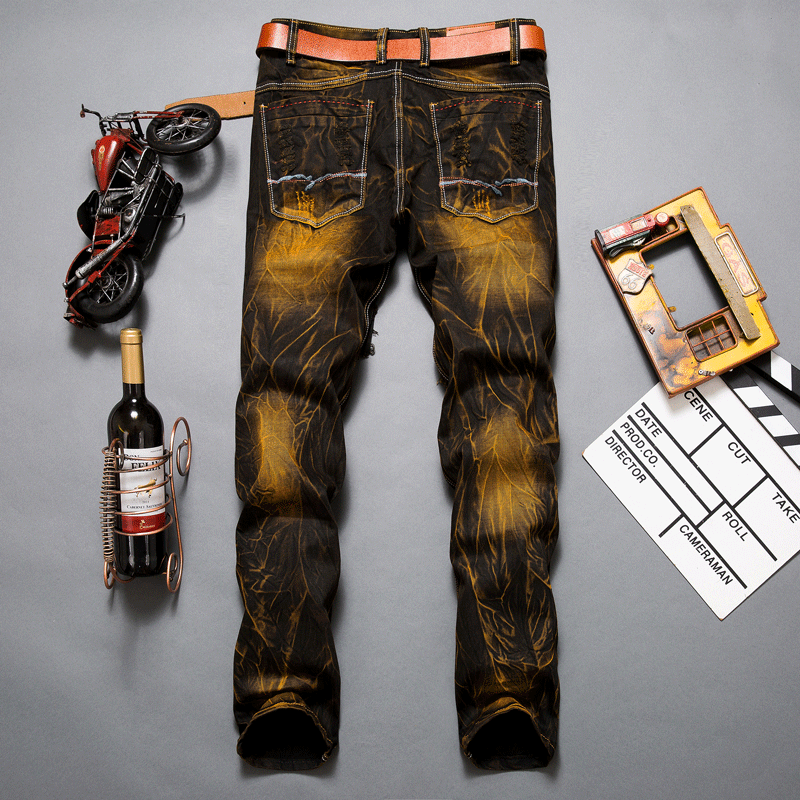 Nostalgic color locomotive ripped jeans