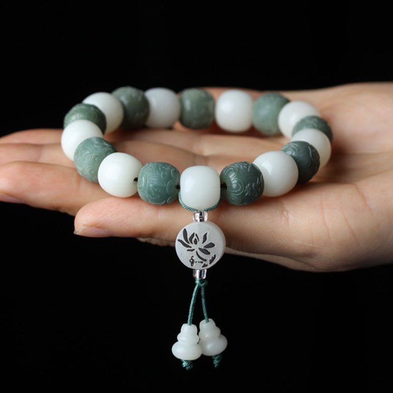 White Jade Bodhi Root Men And Women Play Buddha Bead Bracelet