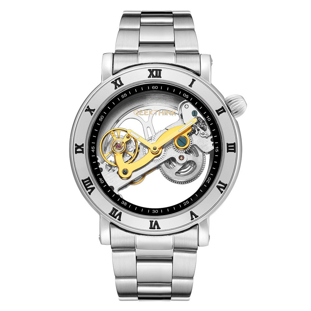 Automatic Mechanical Watch Stainless Steel Band Skeleton 3D Mens