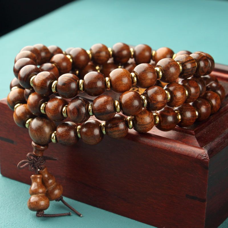 Natural Wood 108 Buddha Beads Yellow Flower Pear Ebony