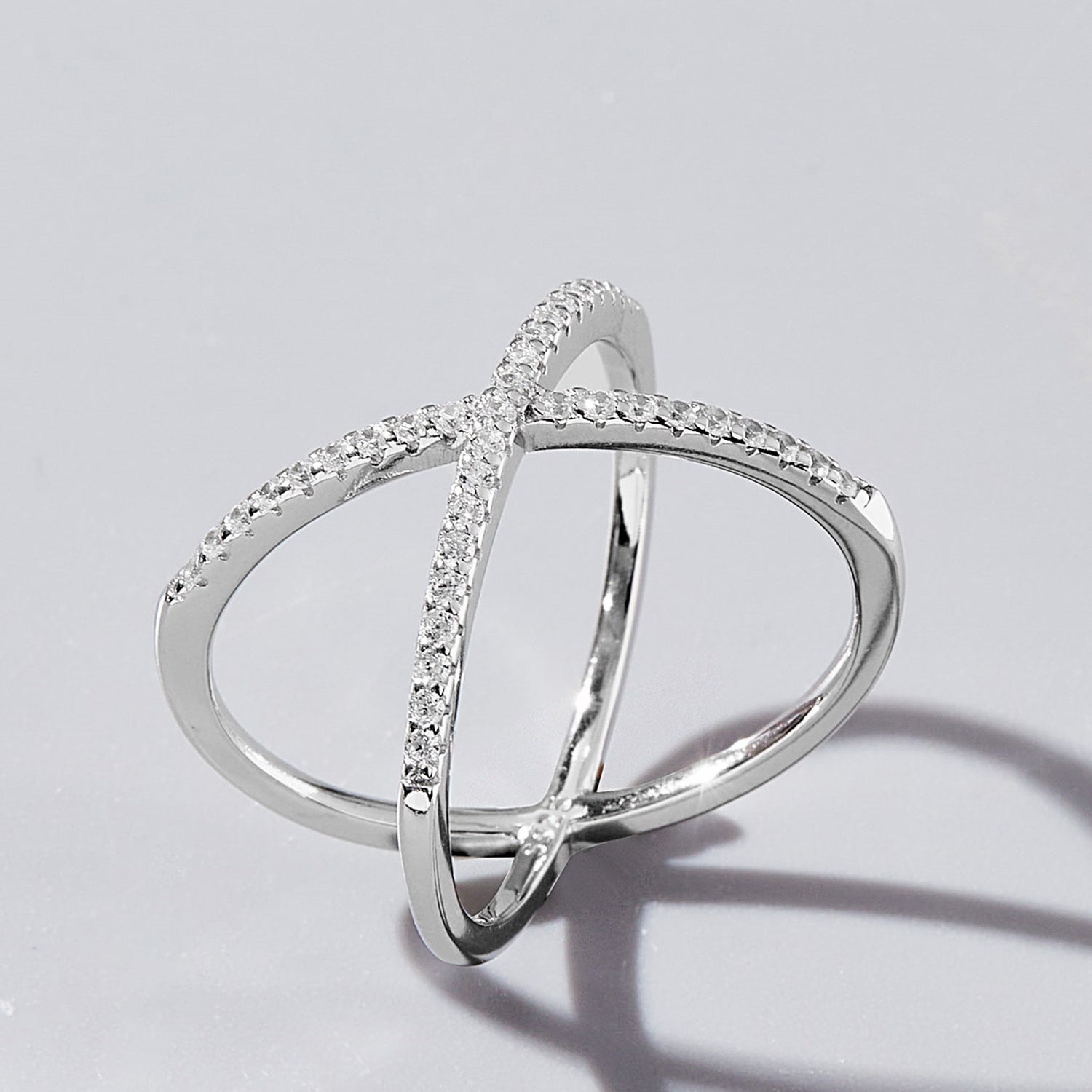 X Shape Inlaid Zircon 925 Sterling Silver Ring 