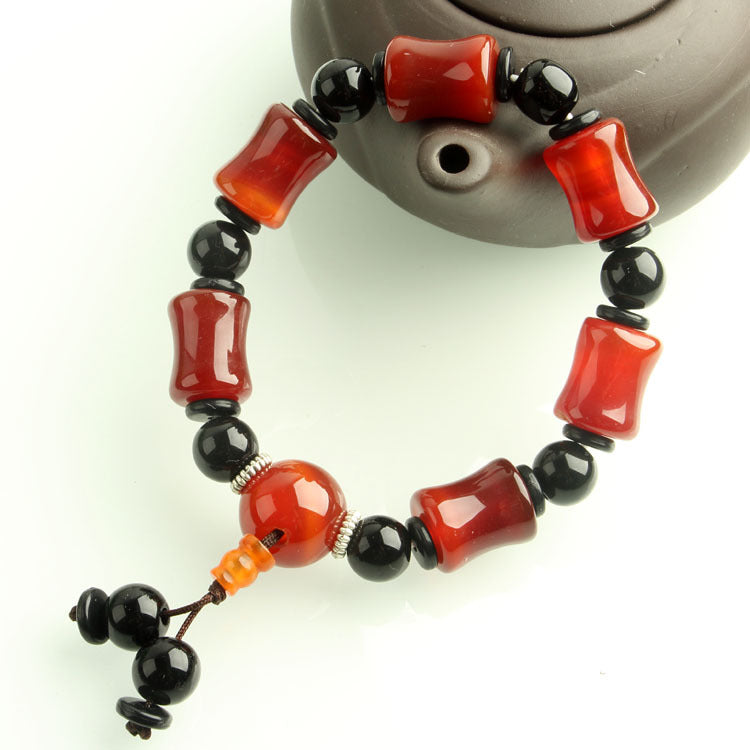 Men's Agate Hand String Old Agate Hand String Agate Bracelet With Buddha Head