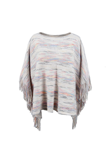 Round Neck Fringe Detail Sleeve Poncho 