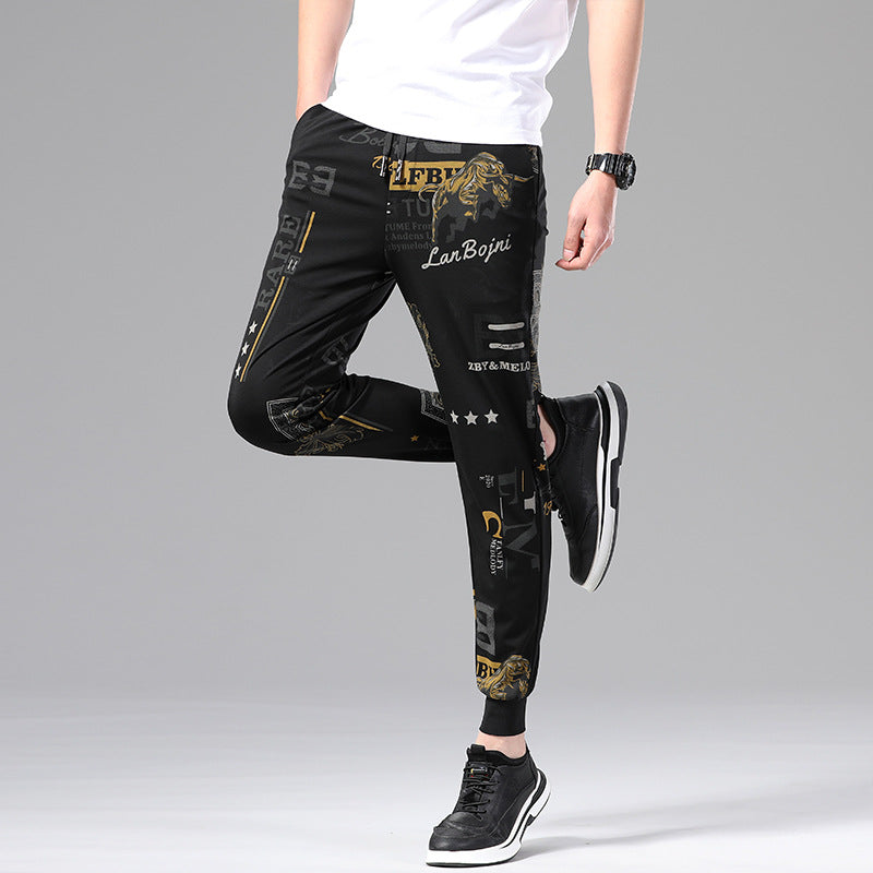 Men's Ice Silk Thin Cropped Drawstring Pants