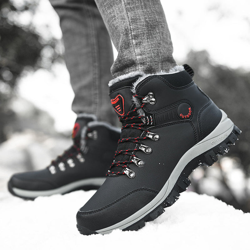 Winter Snow Boots Men Warm Plush Ankle Boots Hiking Lace-up Shoes 