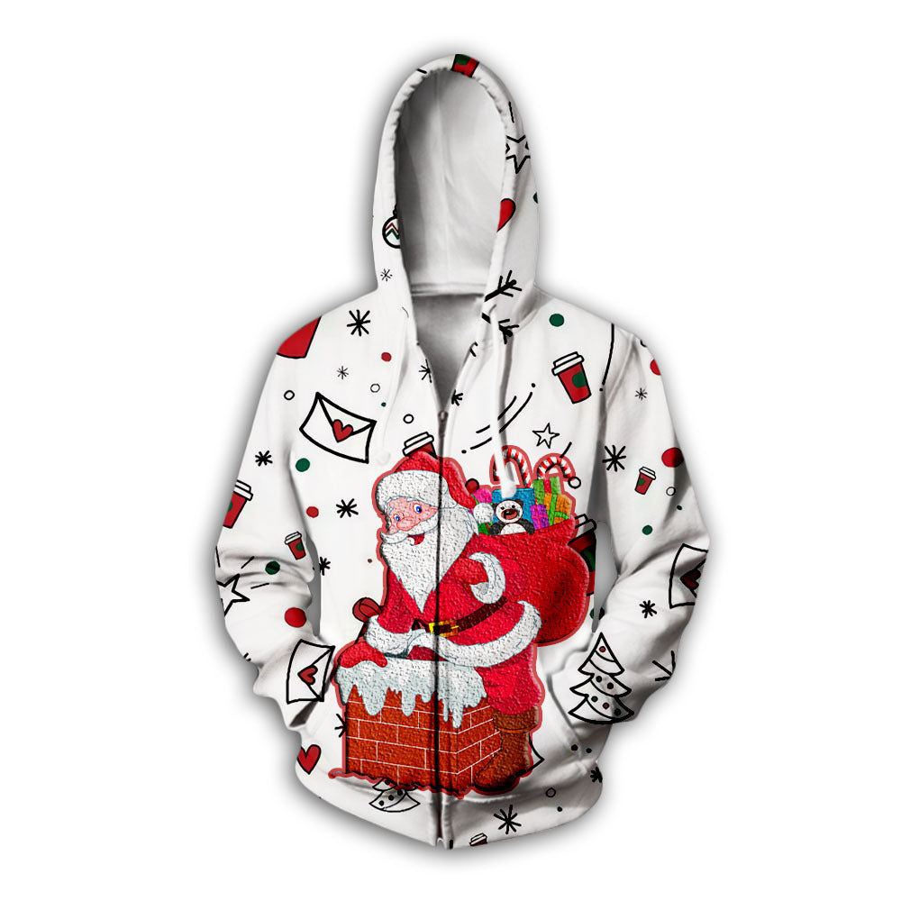 3D Digital Christmas Print Santa Loose Couple Zipper