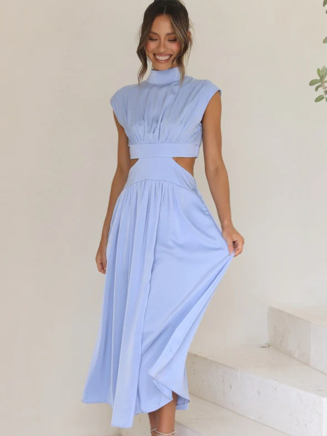 Cutout Mock Neck Sleeveless Dress - Babbazon Midi Dress