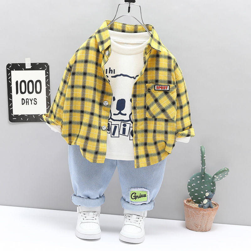 Children's Fashionable Simple Plaid Casual Three-piece Suit