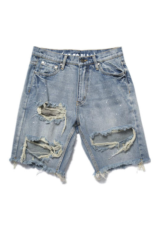 Old denim shorts with ripped paint