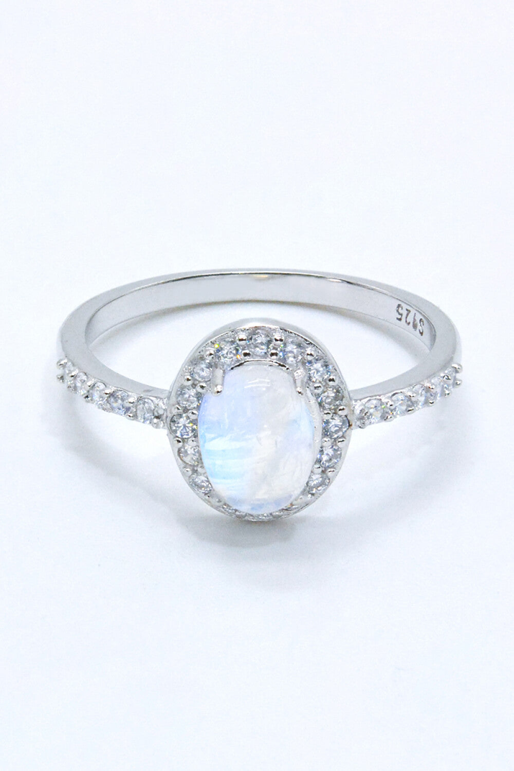 925 Sterling Silver Natural Moonstone Halo Ring 