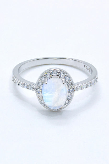 925 Sterling Silver Natural Moonstone Halo Ring 