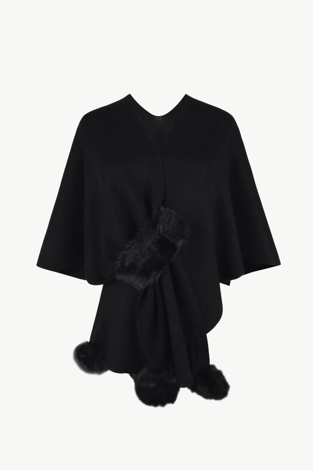 Surplice Neck Pom-Pom Trim Poncho 