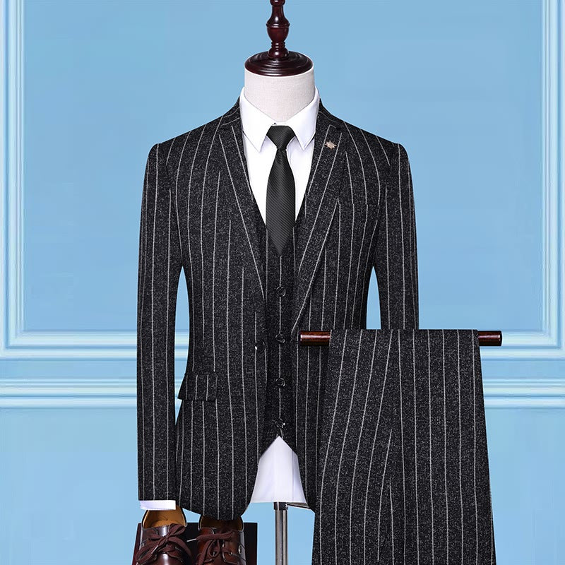 Men's slim striped suit three-piece suit 