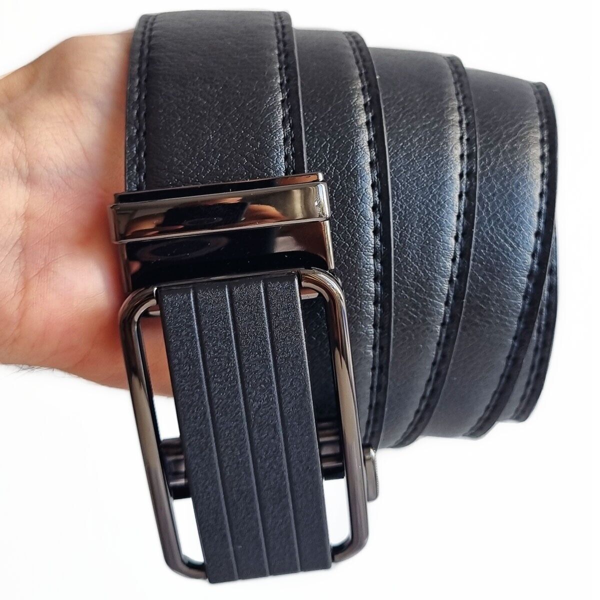 Microfiber Leather Mens Ratchet Belt Belts For Men Adjustable Size, Slide Buckle 