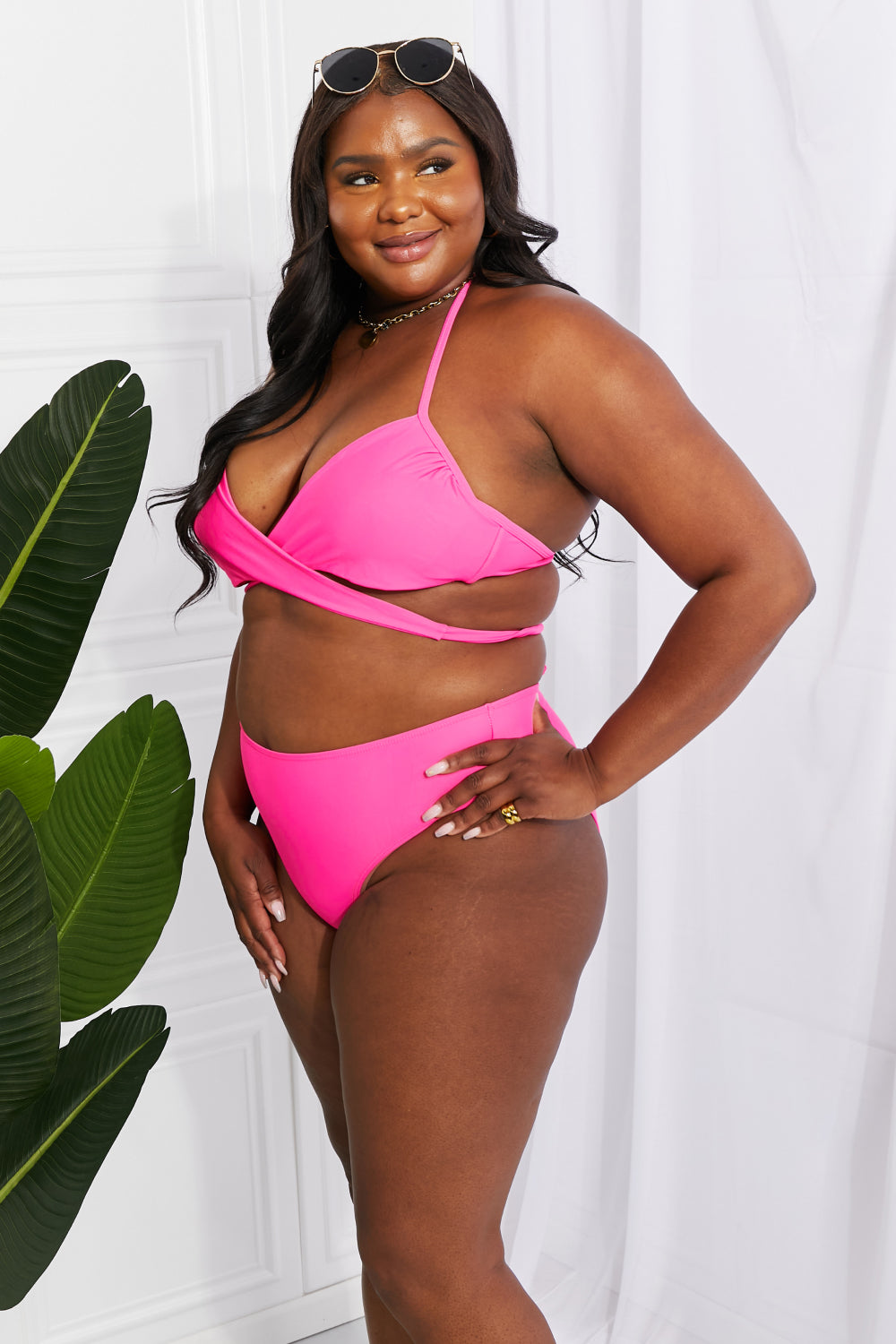 Marina West Swim Summer Splash Halter Bikini Set in Pink 