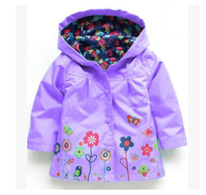 Girls Cute Flowers Windproof Rain Jacket with Hood