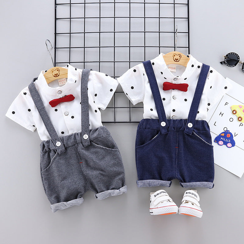 Printed boys and girls overalls shirt short sleeve suit