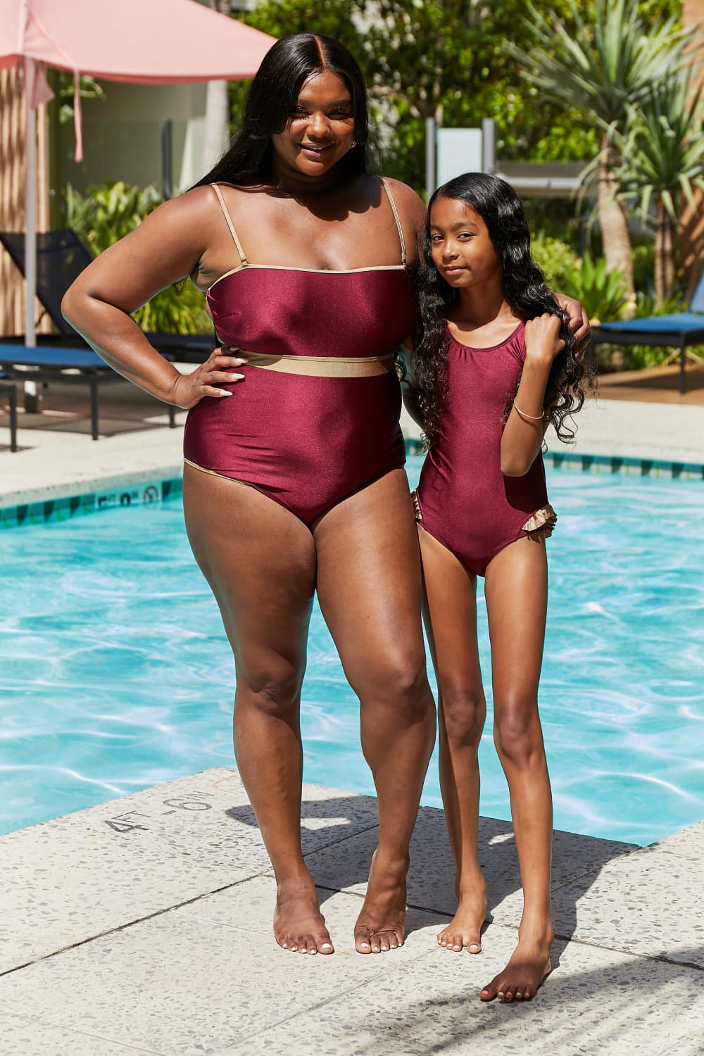 Marina West Swim Wave Break Contrast Trim One-Piece in Wine 