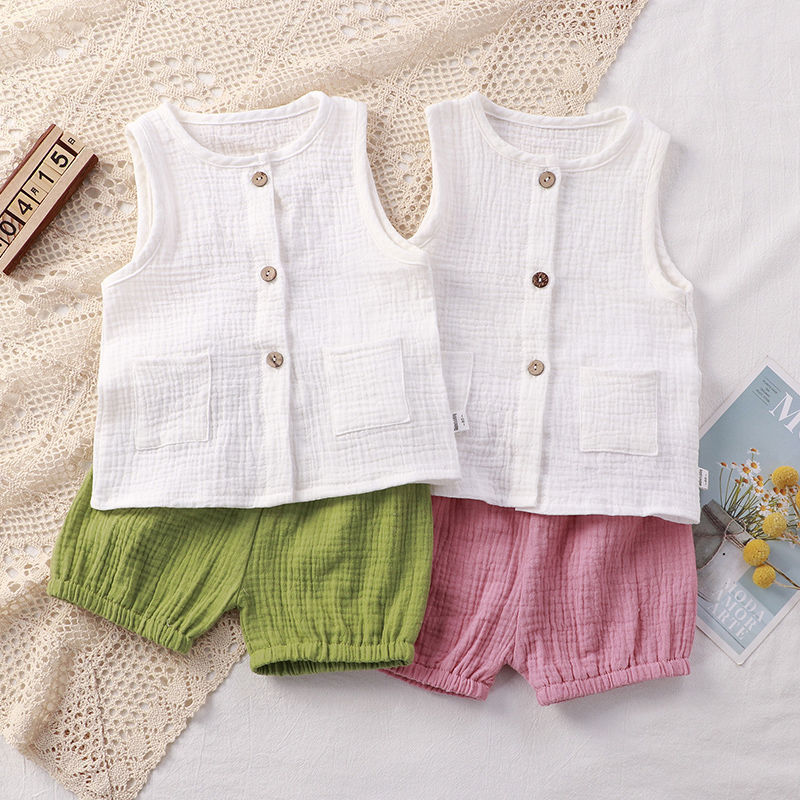 Cotton Yarn Solid Color Lightweight Children's Vest Set