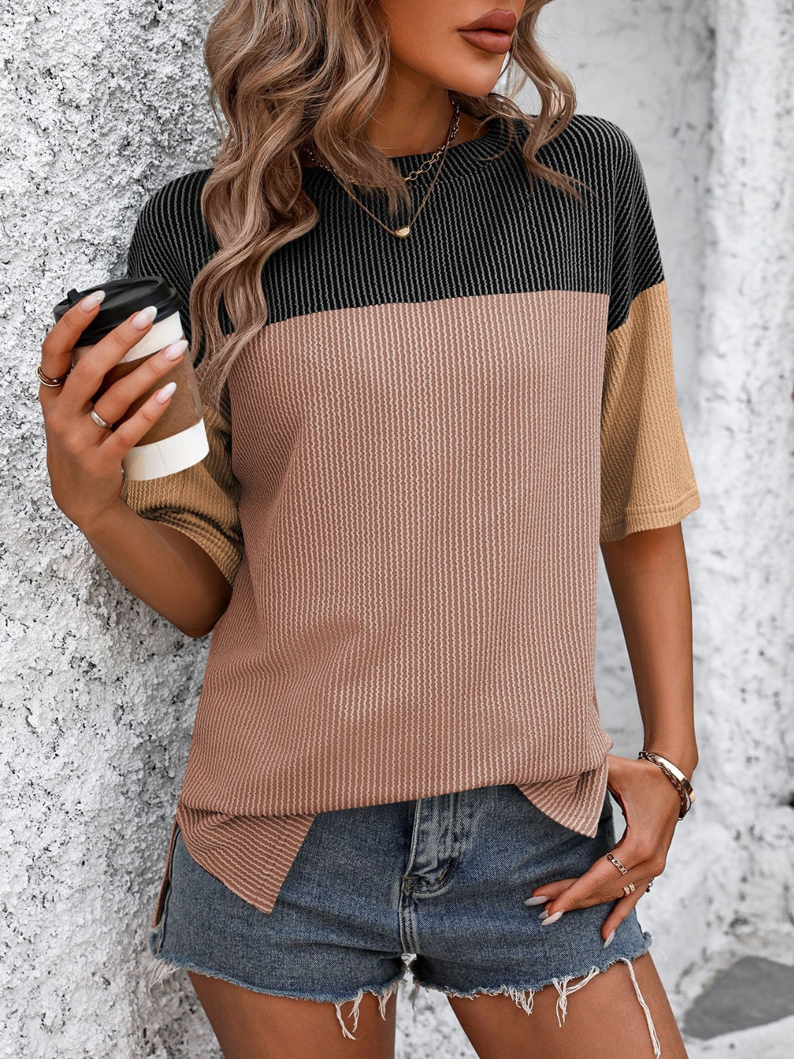 Color Block Round Neck Half Sleeve T-Shirt - Babbazon New Products