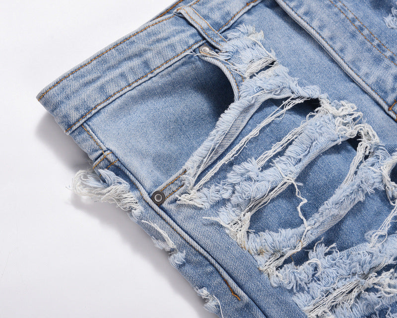 Vintage Wash Distressed Ripped Knee Lined Jeans