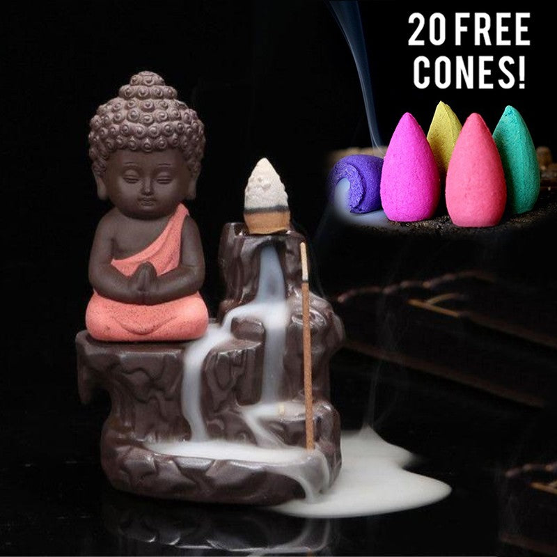 Creative Zisha Little Monk Mountain Flowing Water Backflow Incense Burner