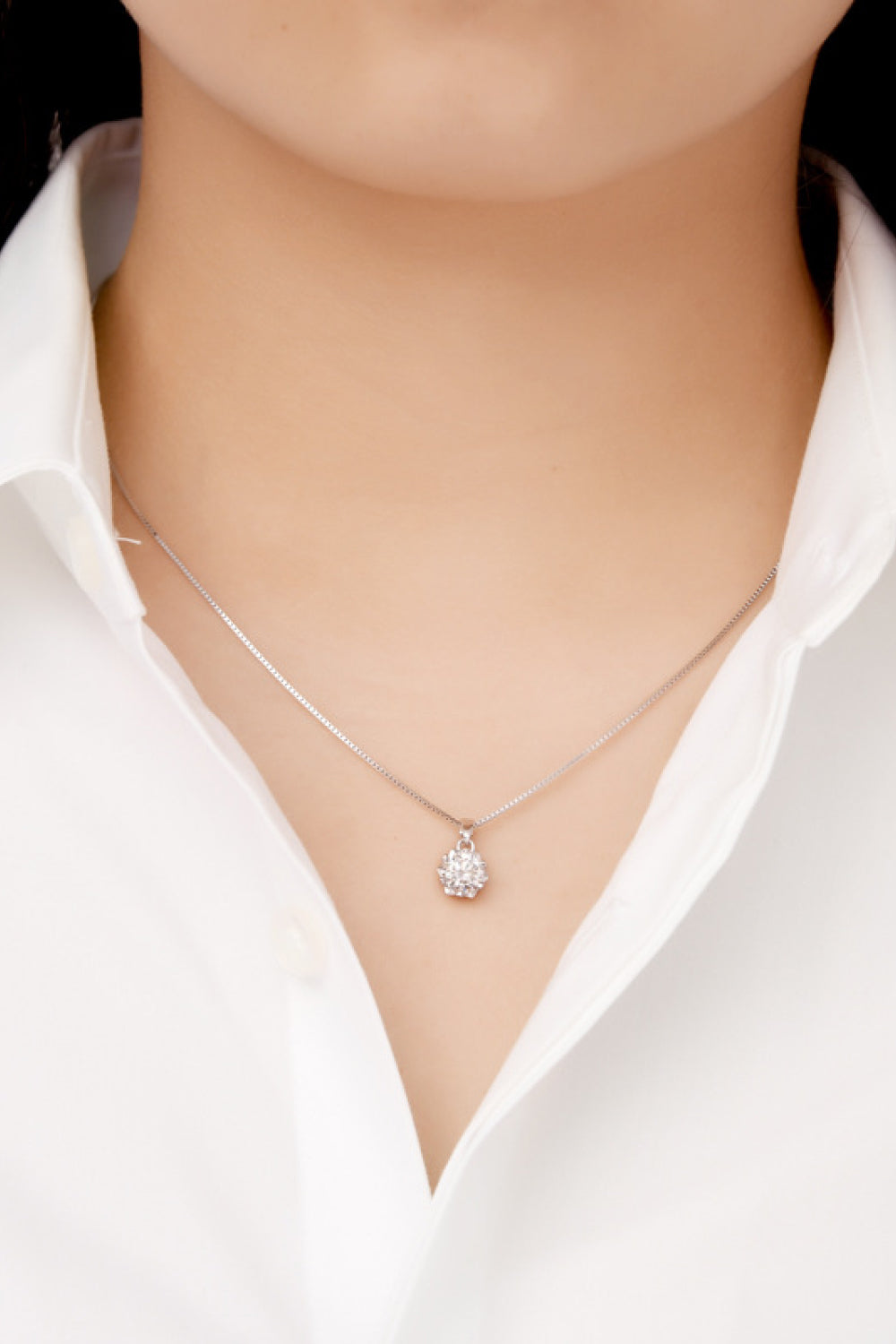 1 Carat Moissanite Pendant Platinum-Plated Necklace 