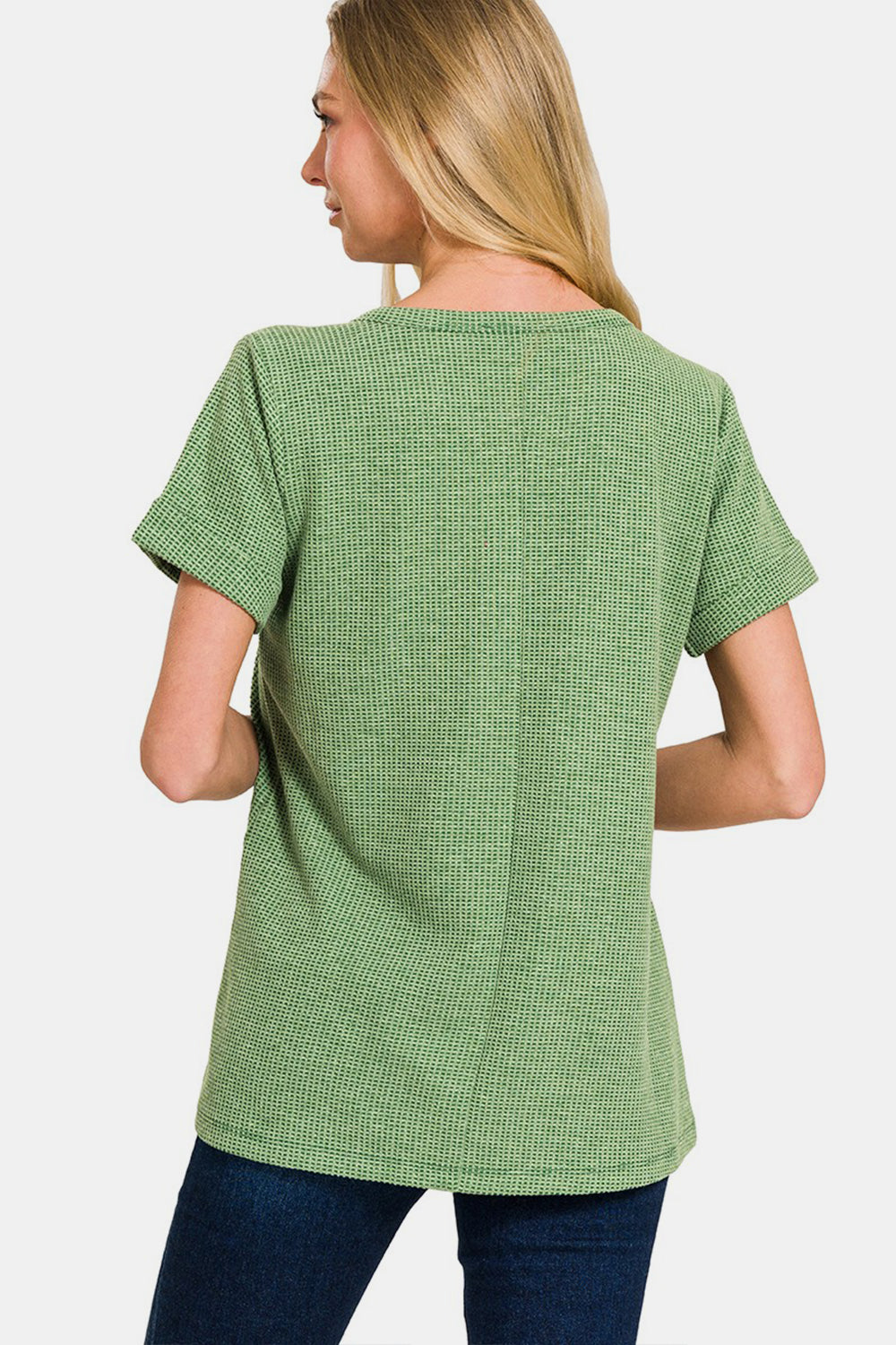 Zenana Waffle Notched Short Sleeve T-Shirt 