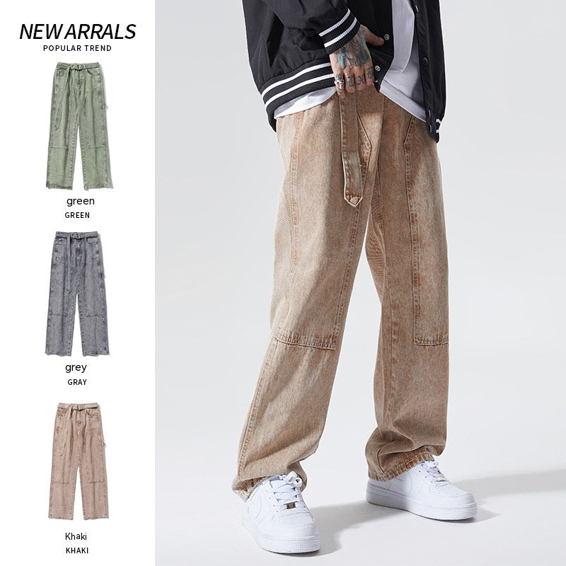 Autumn High Street Denim Fashion Trendy Colorful Loose Men's And Women's Same Pants