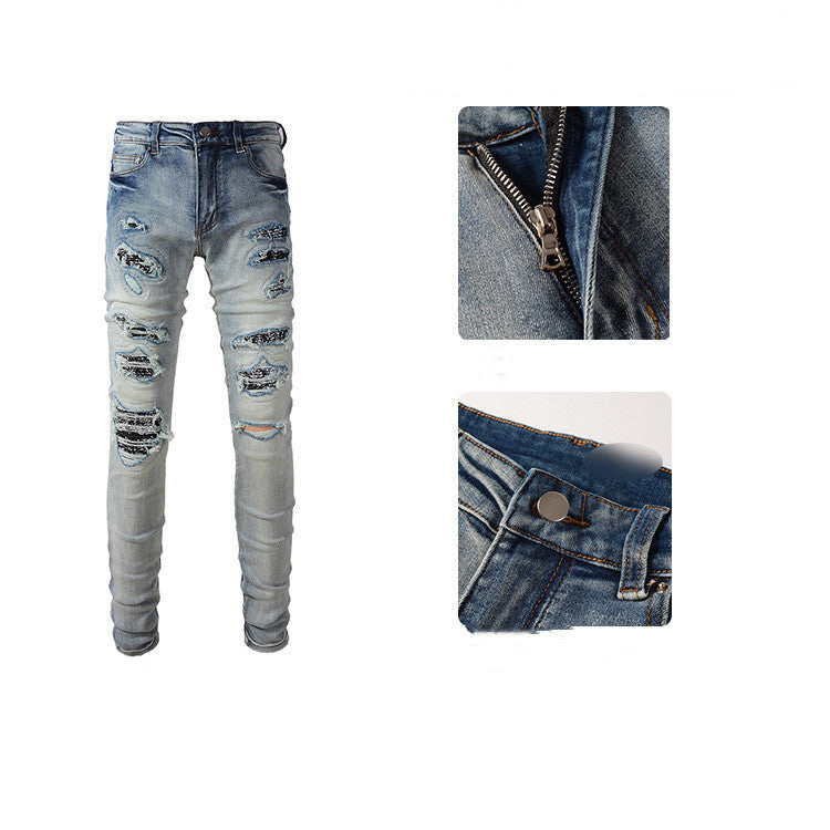 Men's Hole Slim Denim Pants