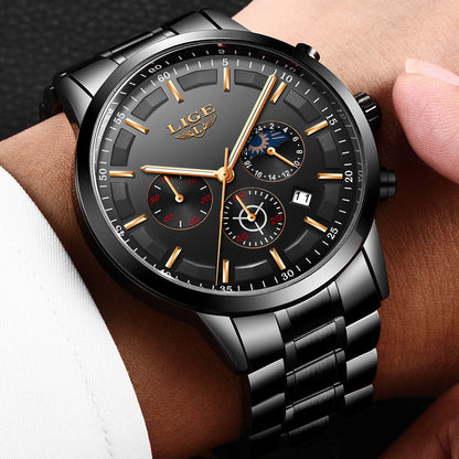 Men's personality fashion trend casual waterproof moon phase quartz watch business sports watch