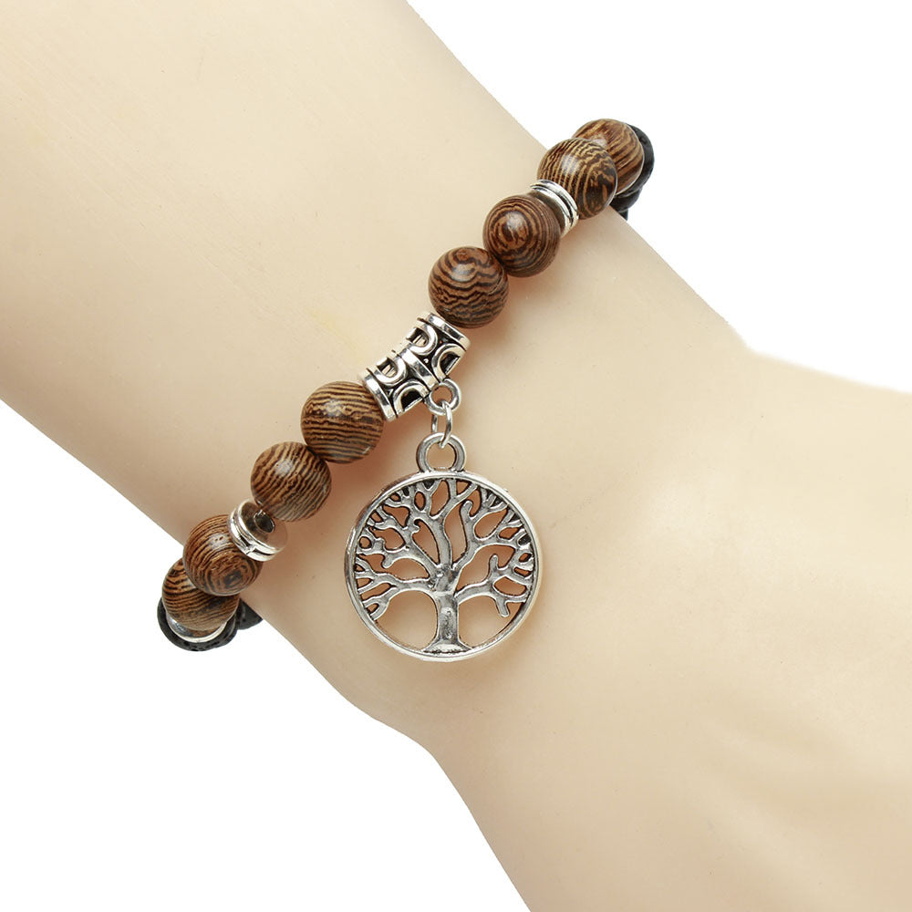 Volcanic Stone Buddha Beads Lotus Yoga Tree Of Life Pendant Bracelet