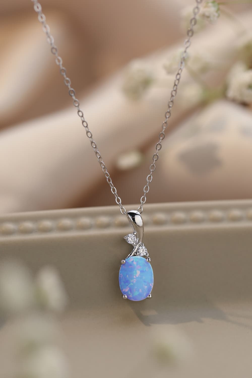 Opal Oval Pendant Chain Necklace 